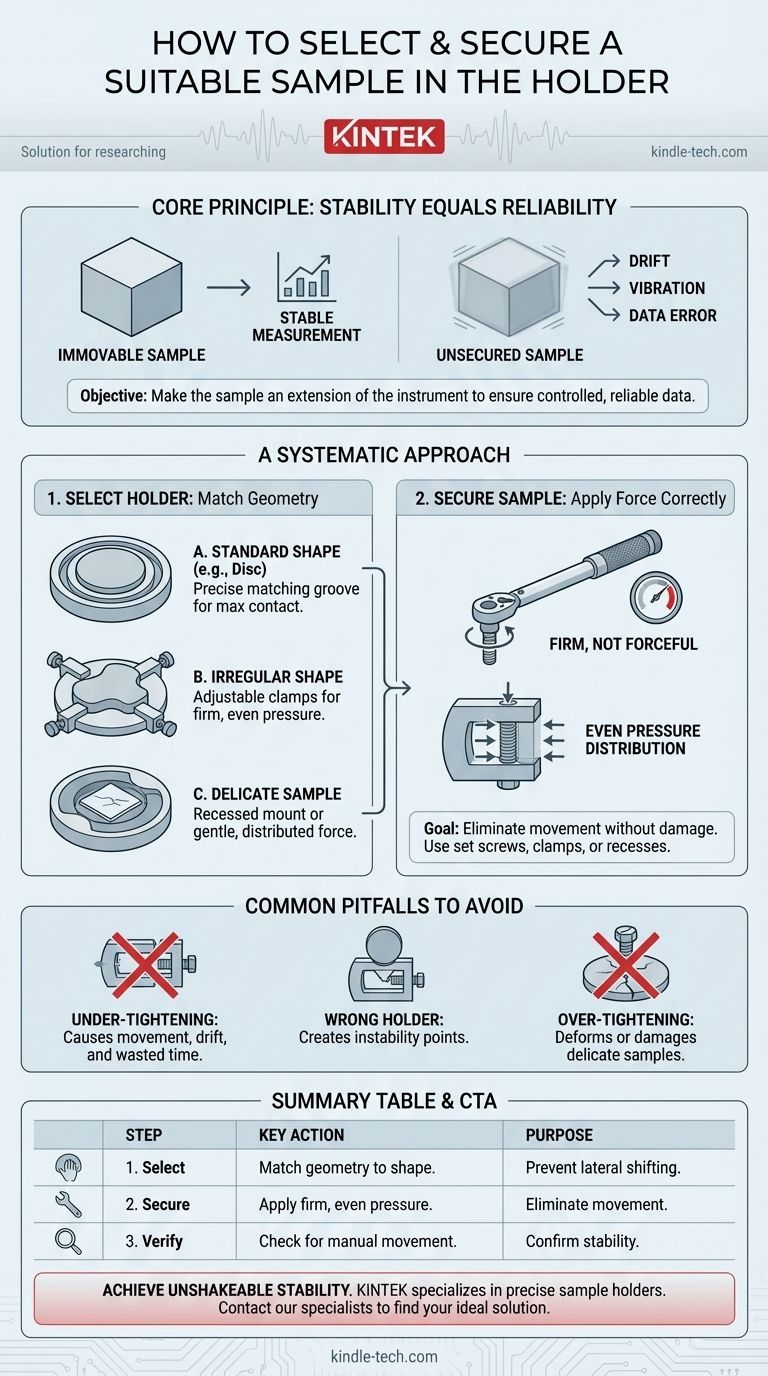 Comment un échantillon approprié doit-il être sélectionné et fixé dans le porte-échantillon avant une expérience ? Assurez une stabilité inébranlable pour des données fiables Guide Visuel