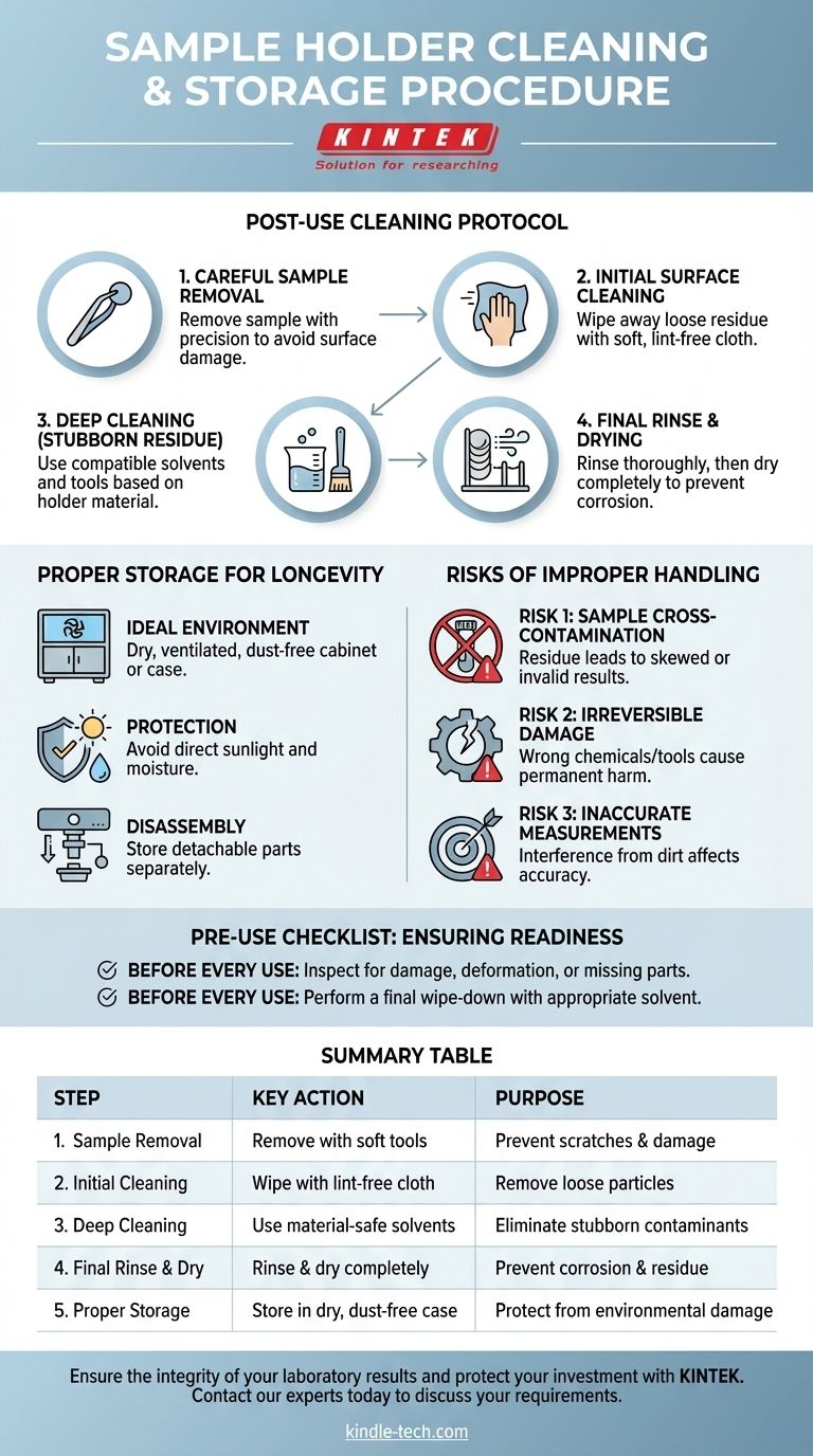 What is the cleaning and storage procedure for a sample holder after use? A Guide to Preventing Contamination & Damage Visual Guide