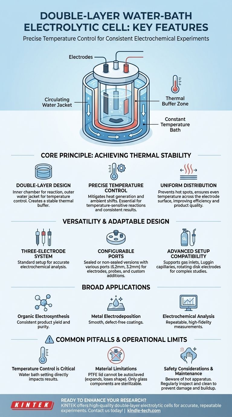 Каковы ключевые особенности двухслойной электролитической ячейки с водяной баней? Обеспечьте точный контроль температуры для ваших экспериментов Визуальное руководство