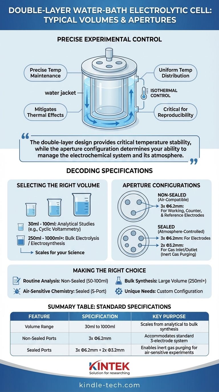 이중층 수조 전해조의 일반적인 부피와 구멍 구성은 무엇입니까? 전기화학 설비를 최적화하세요 시각적 가이드