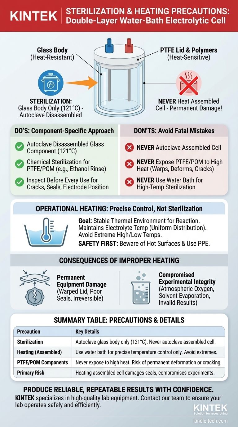 Quais são as precauções de esterilização e aquecimento para uma célula eletrolítica de banho de água de dupla camada? Garanta uma Operação Segura e Resultados Precisos Guia Visual