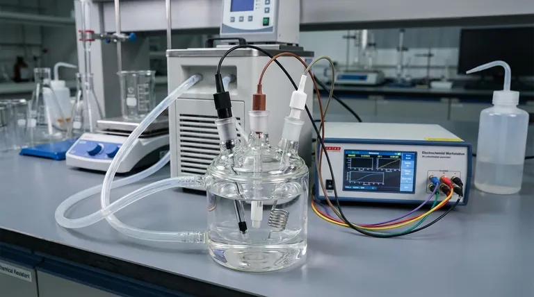 ¿Cuál es el sistema experimental típico utilizado con una celda electrolítica de doble capa con baño de agua? Logre un control electroquímico preciso