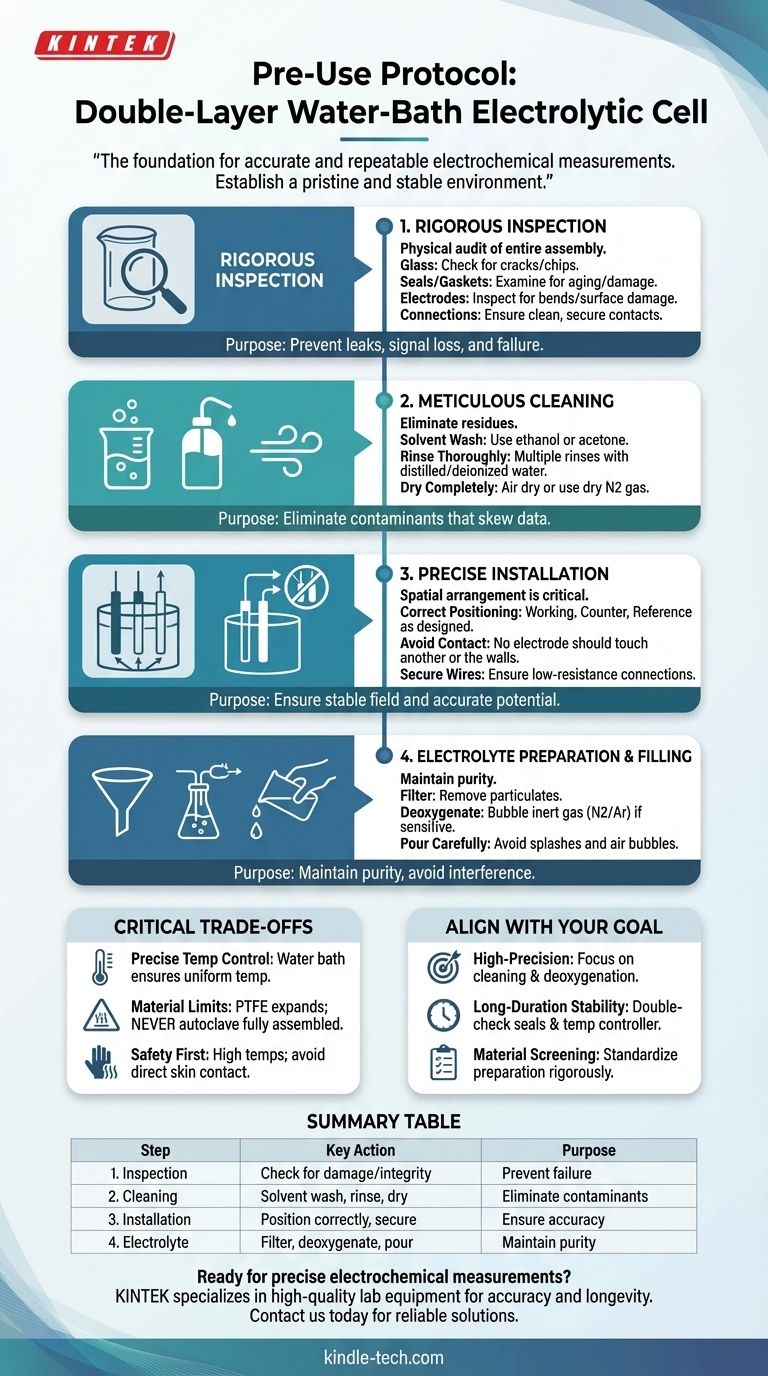 二重層水浴電解槽を使用する前に、どのような手順を踏むべきですか？正確な電気化学的結果を確実にするために ビジュアルガイド