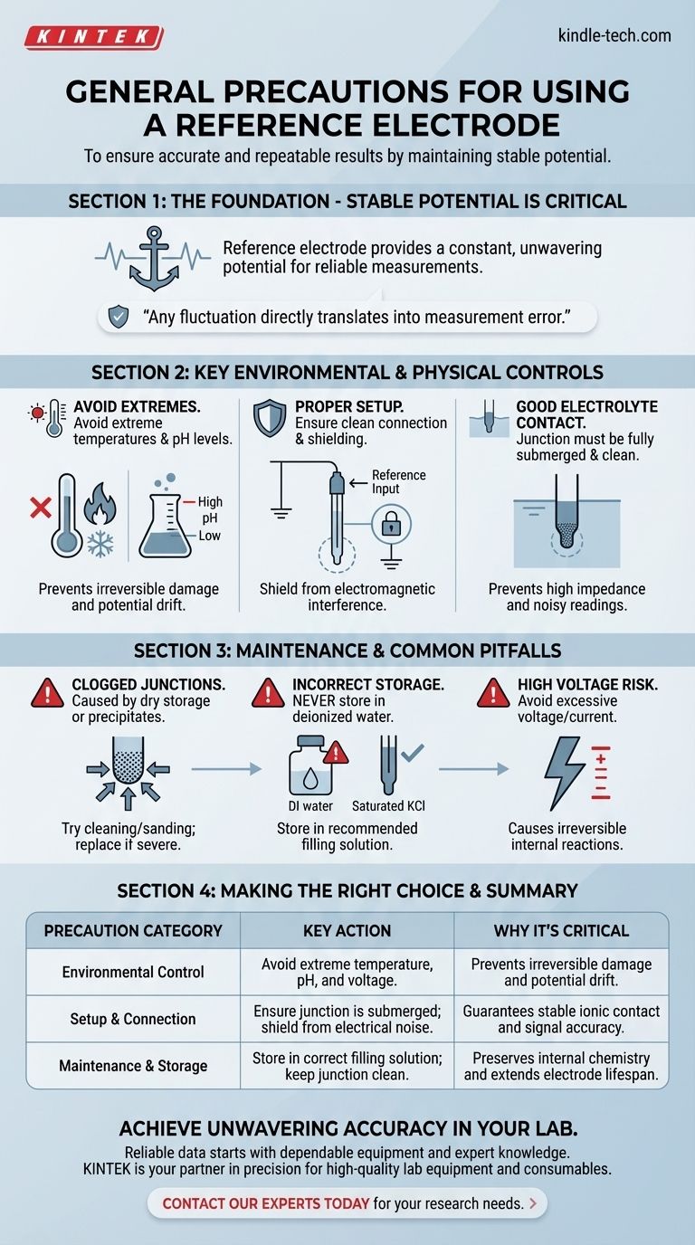 Quelles sont les précautions générales à prendre lors de l'utilisation d'une électrode de référence ? Assurer des potentiels stables pour des données précises Guide Visuel