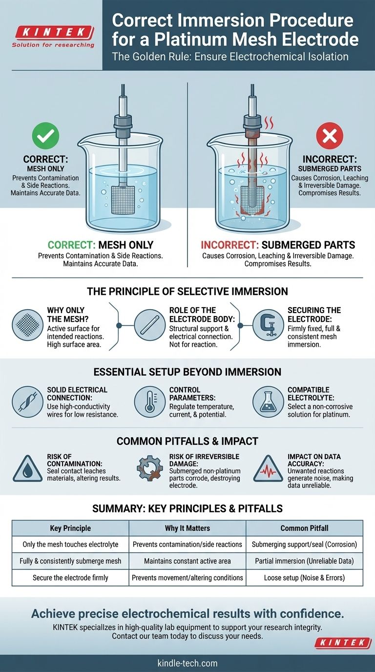 Quelle est la procédure d'immersion correcte pour une électrode en treillis de platine ? Assurez des données électrochimiques précises et fiables Guide Visuel