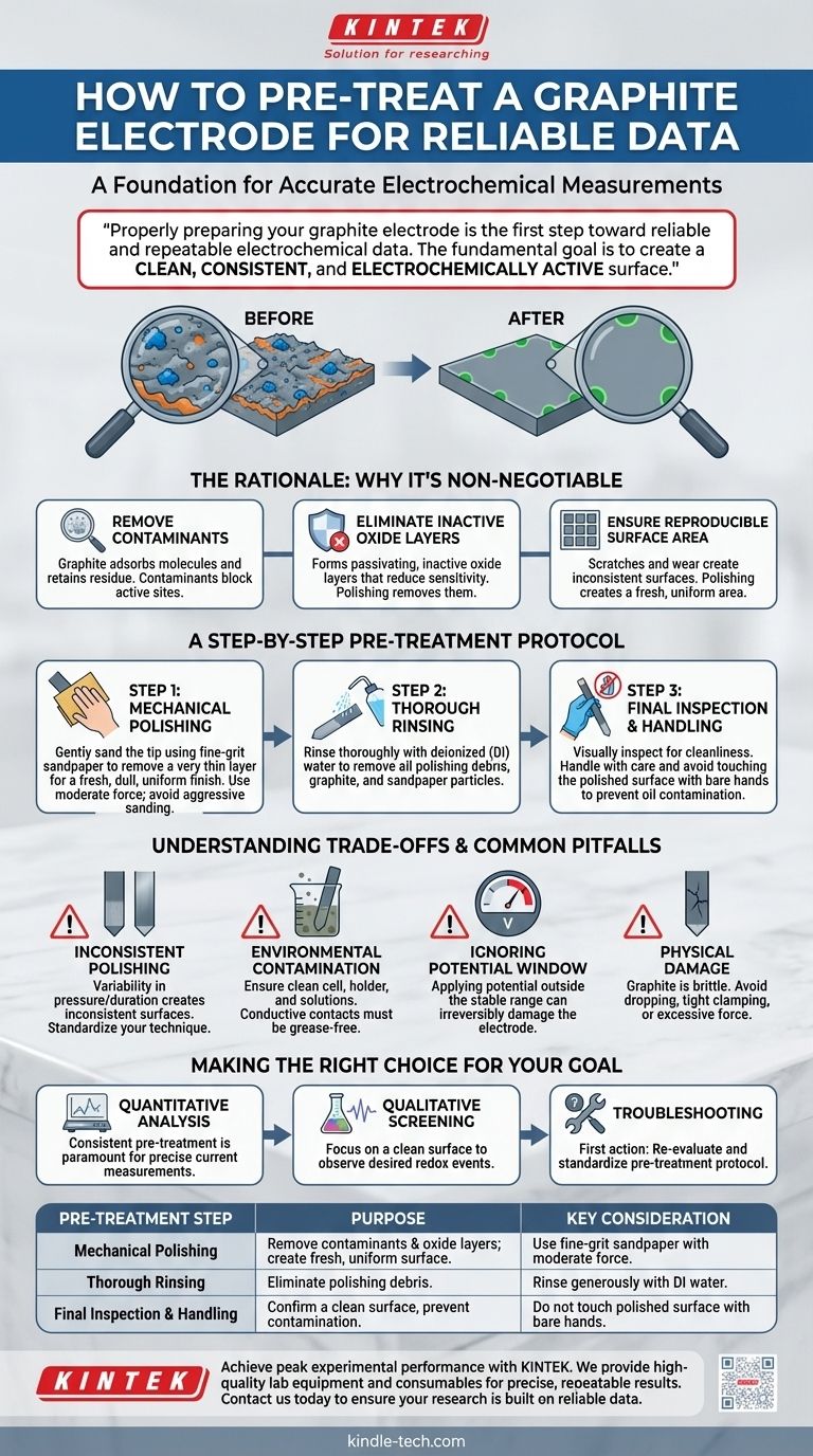 How should a graphite electrode be pre-treated before use? Ensure Reliable Electrochemical Data Visual Guide