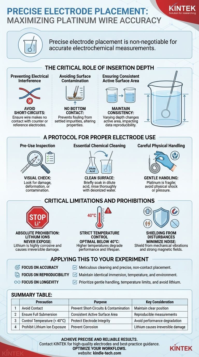 Какие меры предосторожности следует соблюдать в отношении глубины погружения платинового проволочного электрода? Обеспечьте точные электрохимические измерения Визуальное руководство