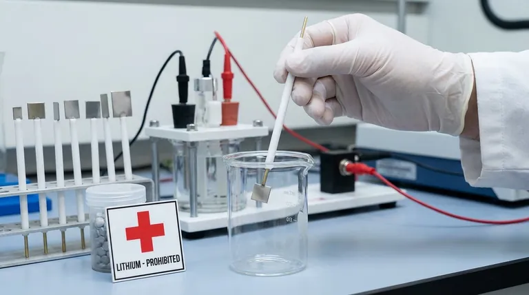 Quelle est une restriction environnementale clé pour l'utilisation des électrodes en platine ? Éviter le lithium pour prévenir la corrosion