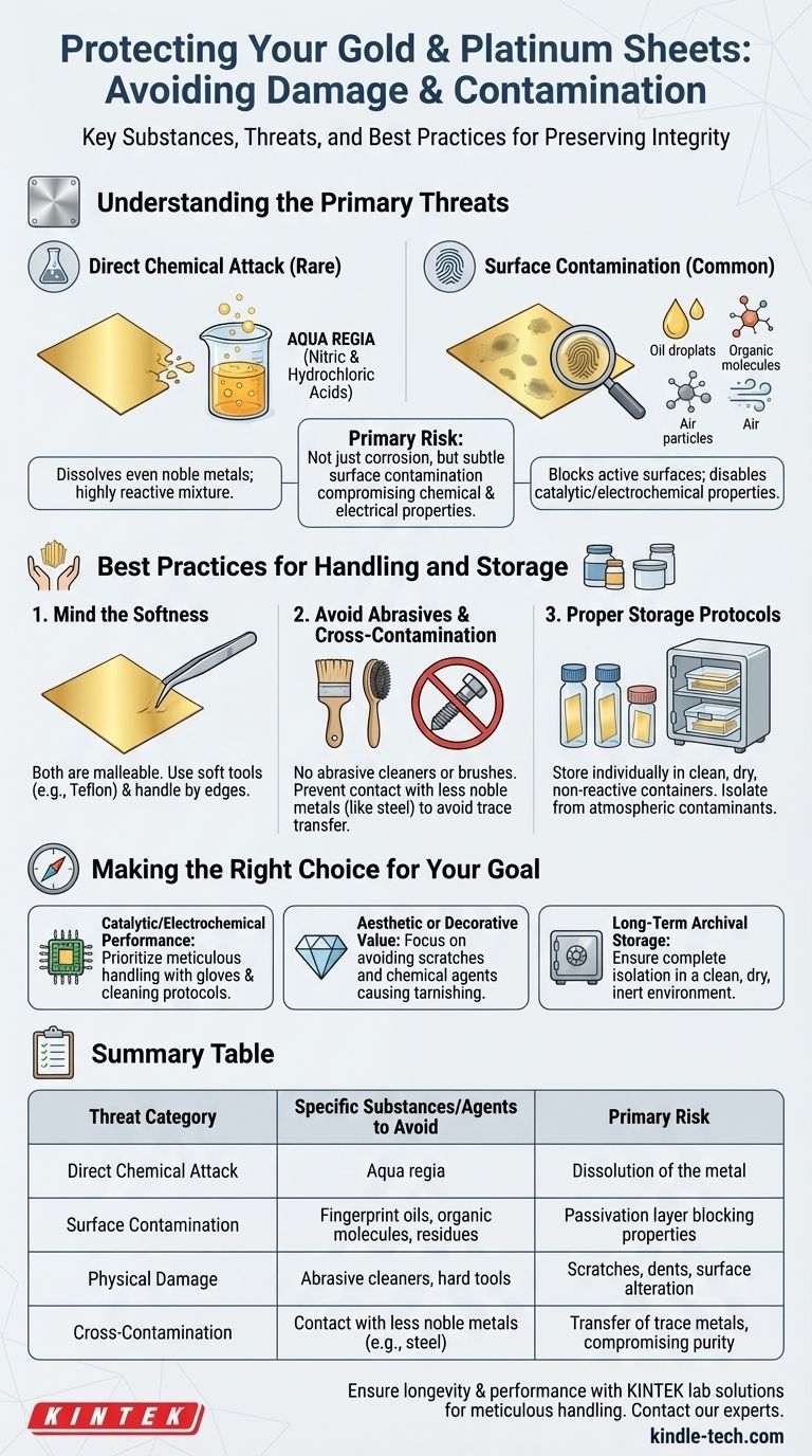 ما هي المواد التي يجب تجنبها لمنع تلف صفائح الذهب أو البلاتين؟ احمِ معادنك الثمينة دليل مرئي