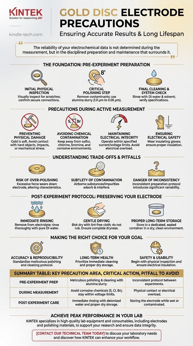 Quelles sont les précautions clés pour une électrode à disque d'or ? Assurez des résultats précis et une longue durée de vie Guide Visuel