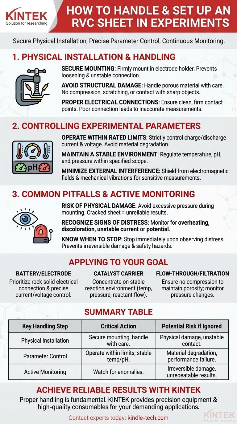 실험 중 RVC 시트를 어떻게 취급하고 설정해야 합니까? 정밀도와 데이터 무결성을 보장하십시오 시각적 가이드