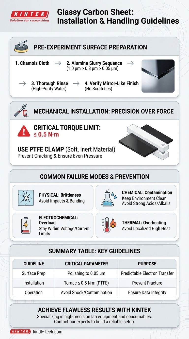What are the guidelines for installing and handling a glassy carbon sheet? Ensure Precision and Data Integrity in Your Lab Visual Guide
