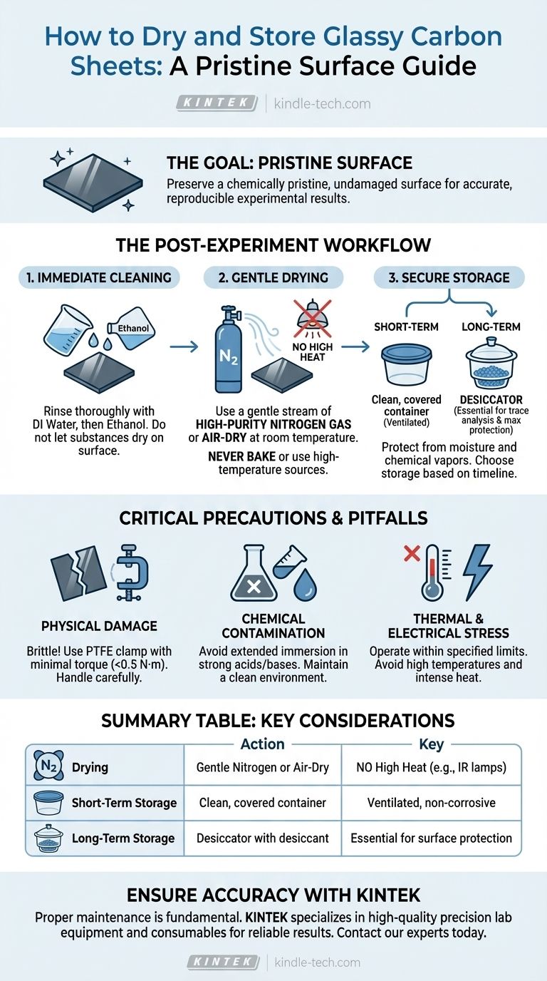 Como uma chapa de carbono vítreo deve ser seca e armazenada? Proteja a Superfície Imaculada do Seu Eletrodo Guia Visual