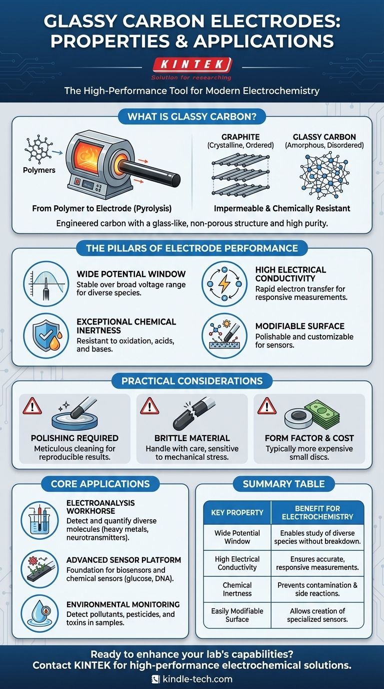 유리 탄소 전극의 주요 특성과 응용 분야는 무엇인가요? | 우수한 전기화학 분석을 위한 가이드 시각적 가이드