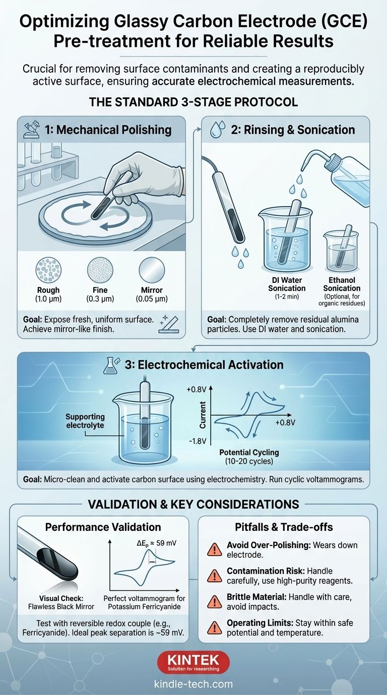 Quelles sont les étapes de prétraitement d'une électrode en carbone vitreux avant utilisation ? Assurez des données électrochimiques fiables Guide Visuel