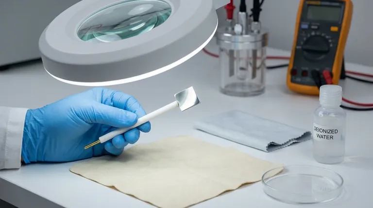 Que inspeção inicial deve ser realizada em um eletrodo de disco de metal antes do uso? Garanta Resultados Eletroquímicos Precisos