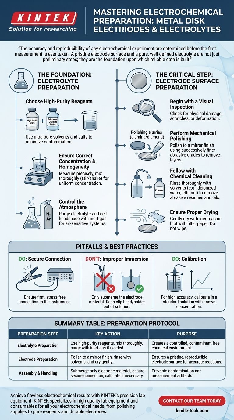 كيف ينبغي تحضير قطب قرص معدني والإلكتروليت المقابل له قبل إجراء التجربة؟ دليل خطوة بخطوة دليل مرئي