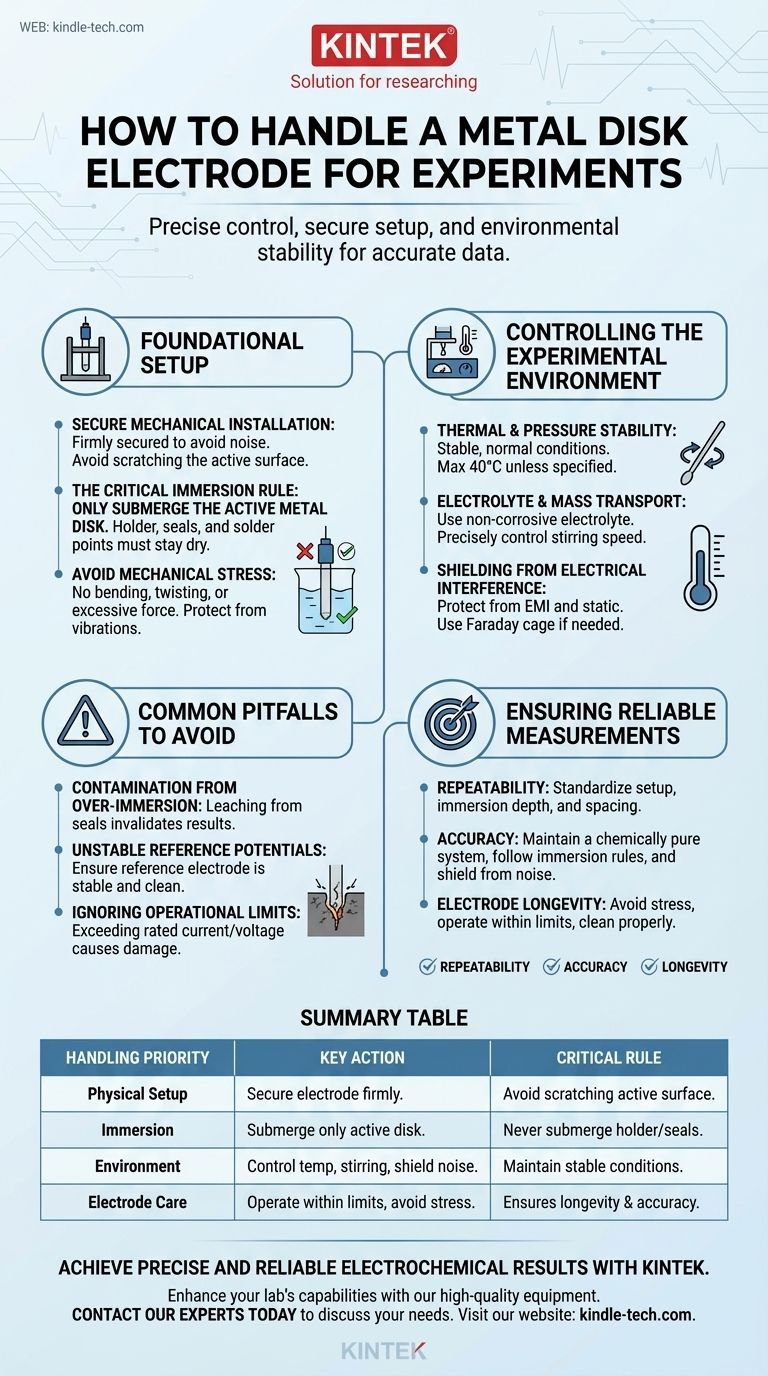 Comment manipuler une électrode à disque métallique pendant une expérience ? Assurer des mesures électrochimiques précises Guide Visuel