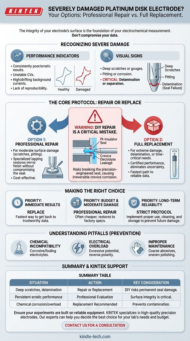 O que deve ser feito se um eletrodo de disco de platina estiver gravemente danificado? Reparar ou Substituir para Obter Dados Confiáveis Guia Visual