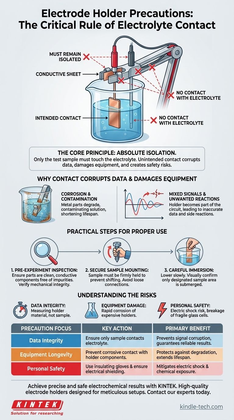전극 홀더 사용 시 전해질 접촉과 관련하여 가장 중요한 주의 사항은 무엇입니까? 정확하고 안전한 전기화학적 측정 보장 시각적 가이드