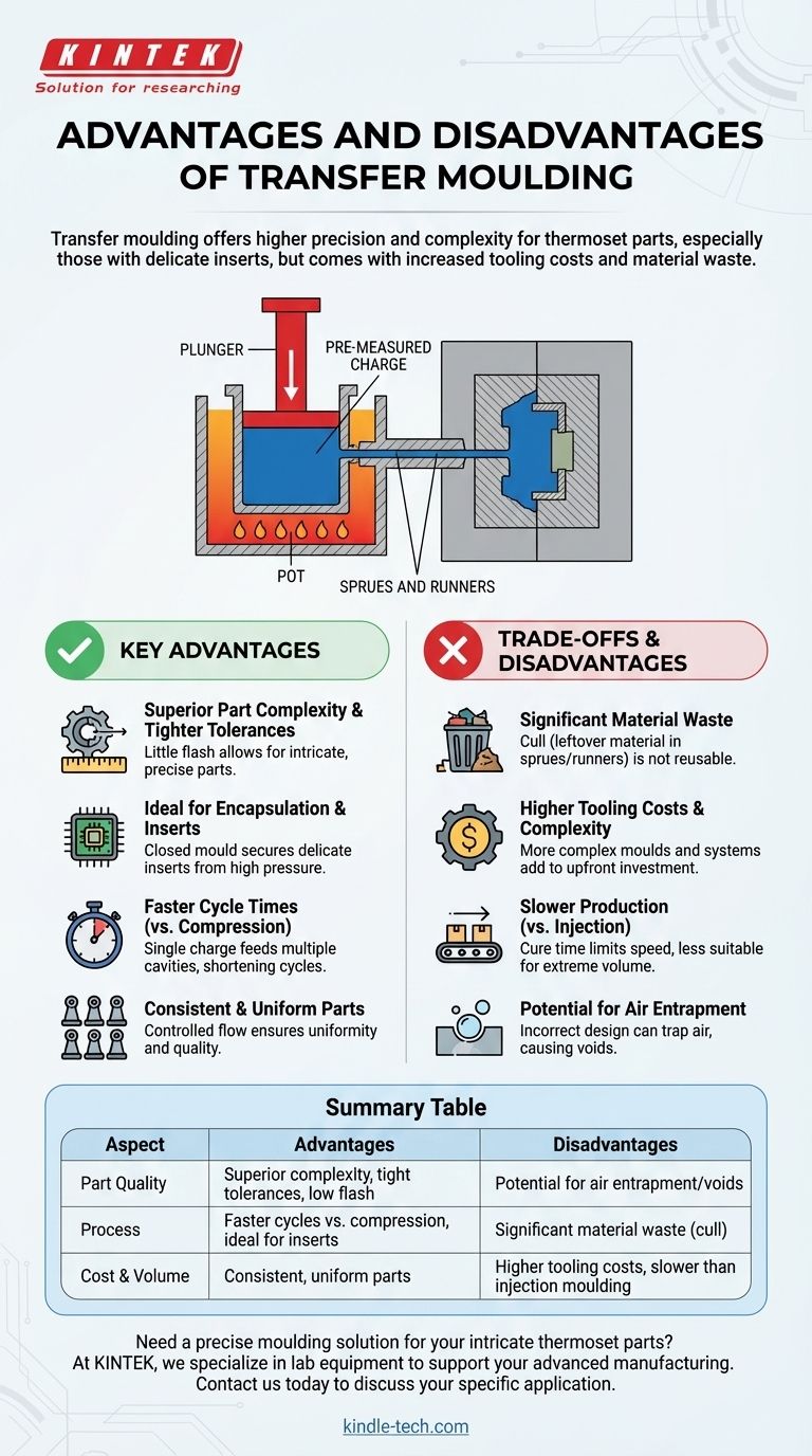Quali sono i vantaggi e gli svantaggi dello stampaggio a trasferimento? Ottenere precisione per parti complesse in materiale termoindurente Guida Visiva