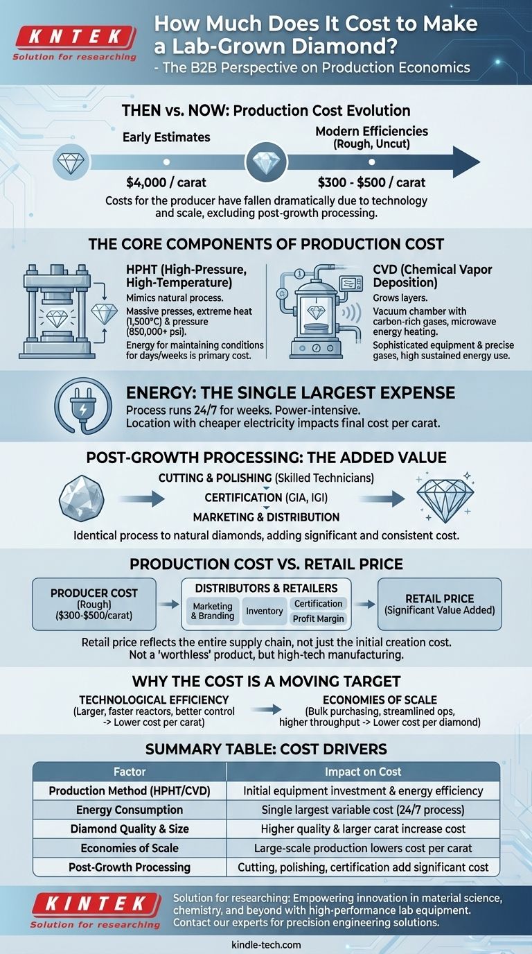 كم تكلفة صنع الماس المزروع في المختبر؟ السعر الحقيقي لإنشاء الأحجار الكريمة عالية التقنية دليل مرئي