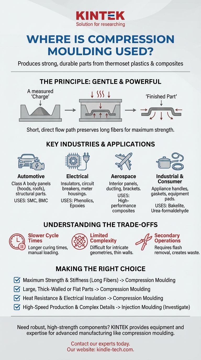 ¿Dónde se utiliza el moldeo por compresión? Para piezas de alta resistencia en automoción, aeroespacial y eléctrica Guía Visual