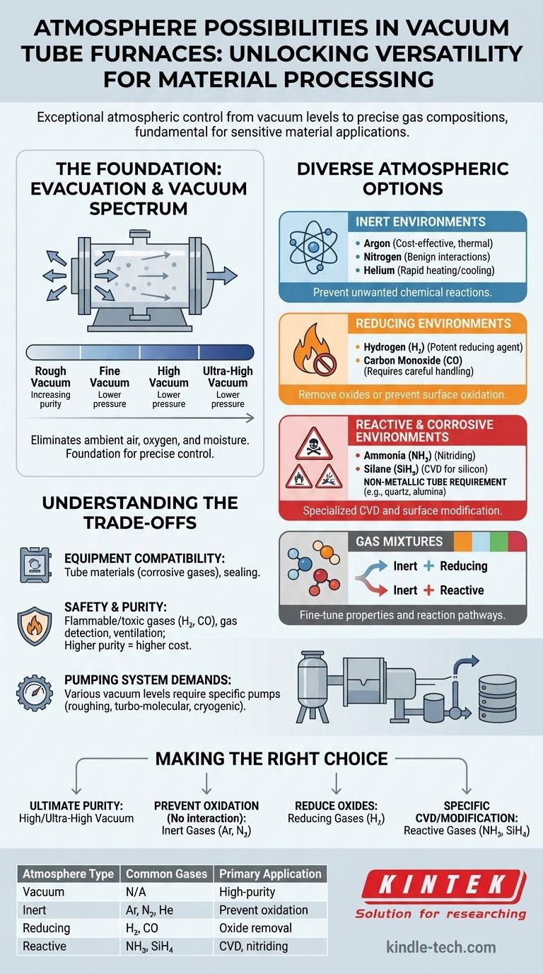What types of atmospheres are possible within a vacuum tube furnace? Master Precise Material Processing Environments Visual Guide