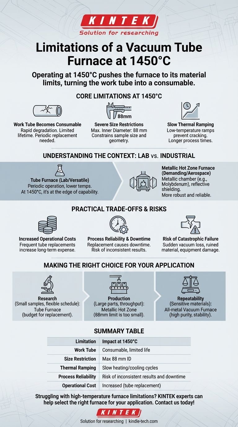 Quais são as limitações de um forno de tubo de vácuo para aplicações a 1450°C? Restrições-chave para processos de alta temperatura Guia Visual