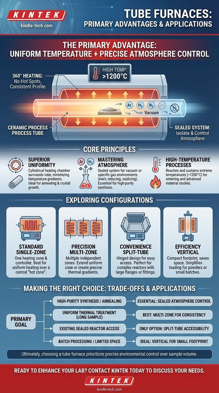 Qual è il vantaggio principale dell'utilizzo di un forno tubolare? Ottenere un controllo superiore della temperatura e dell'atmosfera Guida Visiva
