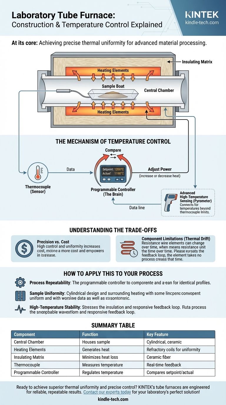 実験室用チューブ炉の基本的な構造と温度制御メカニズムは何ですか？実験室での精密加熱をマスターしましょう ビジュアルガイド