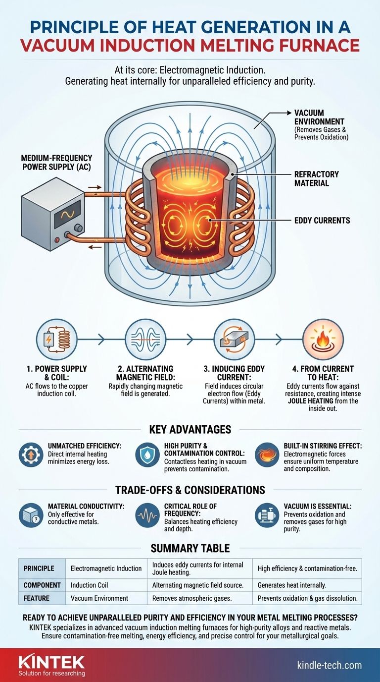 Quale principio viene utilizzato per generare calore in un forno a induzione sottovuoto? Ottieni una fusione dei metalli pulita ed efficiente Guida Visiva