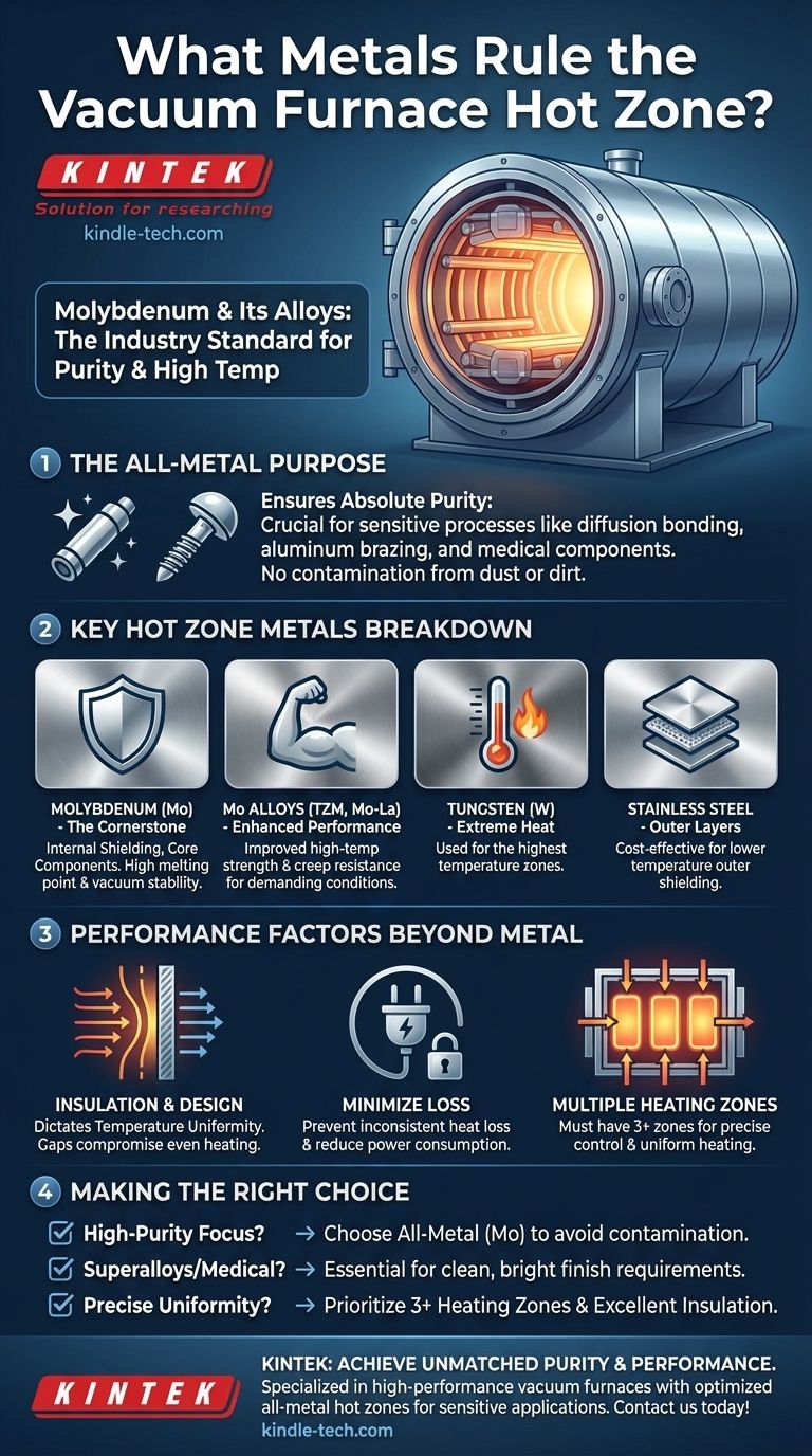 ¿Cuáles son los metales más utilizados en la zona caliente de un horno de vacío? Descubra la clave para el procesamiento de alta pureza Guía Visual