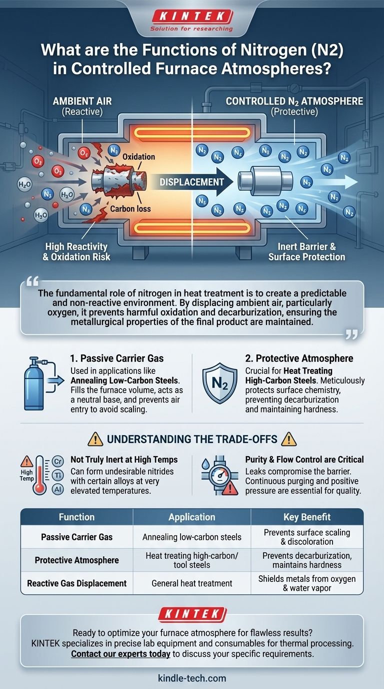 What are the functions of nitrogen (N2) in controlled furnace atmospheres? Achieve Superior Heat Treatment Results Visual Guide