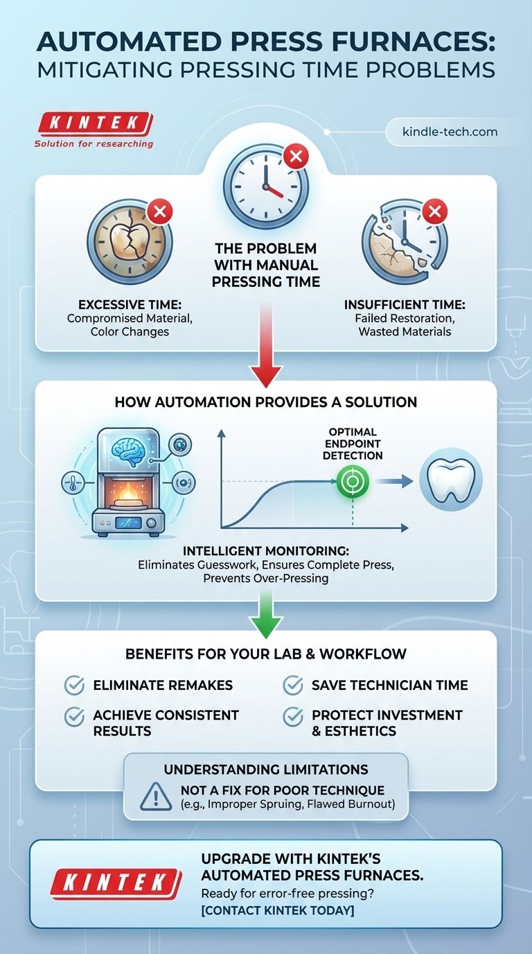 Como alguns fornos de prensagem modernos mitigam problemas relacionados ao tempo de prensagem? Obtenha Prensagem Dentária Consistente e Livre de Erros Guia Visual