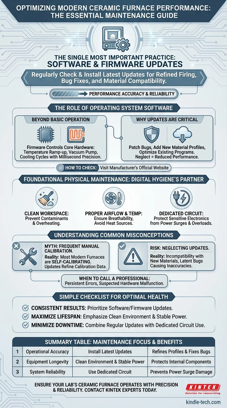 ¿Cuál es una práctica de mantenimiento recomendada para los hornos cerámicos modernos? Priorizar las actualizaciones de firmware para un rendimiento óptimo Guía Visual