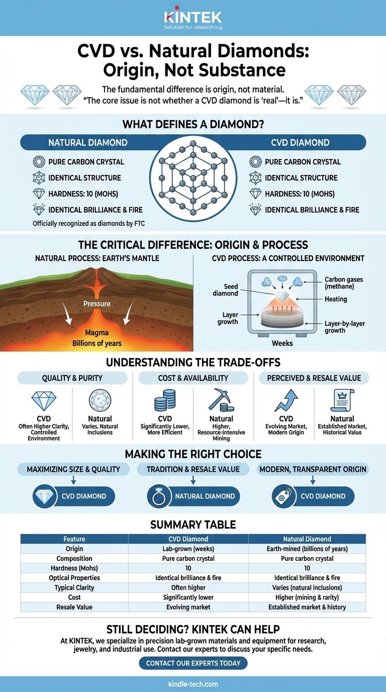 ما الفرق بين الماس CVD والماس الطبيعي؟ بريق متطابق، قصة منشأ مختلفة دليل مرئي
