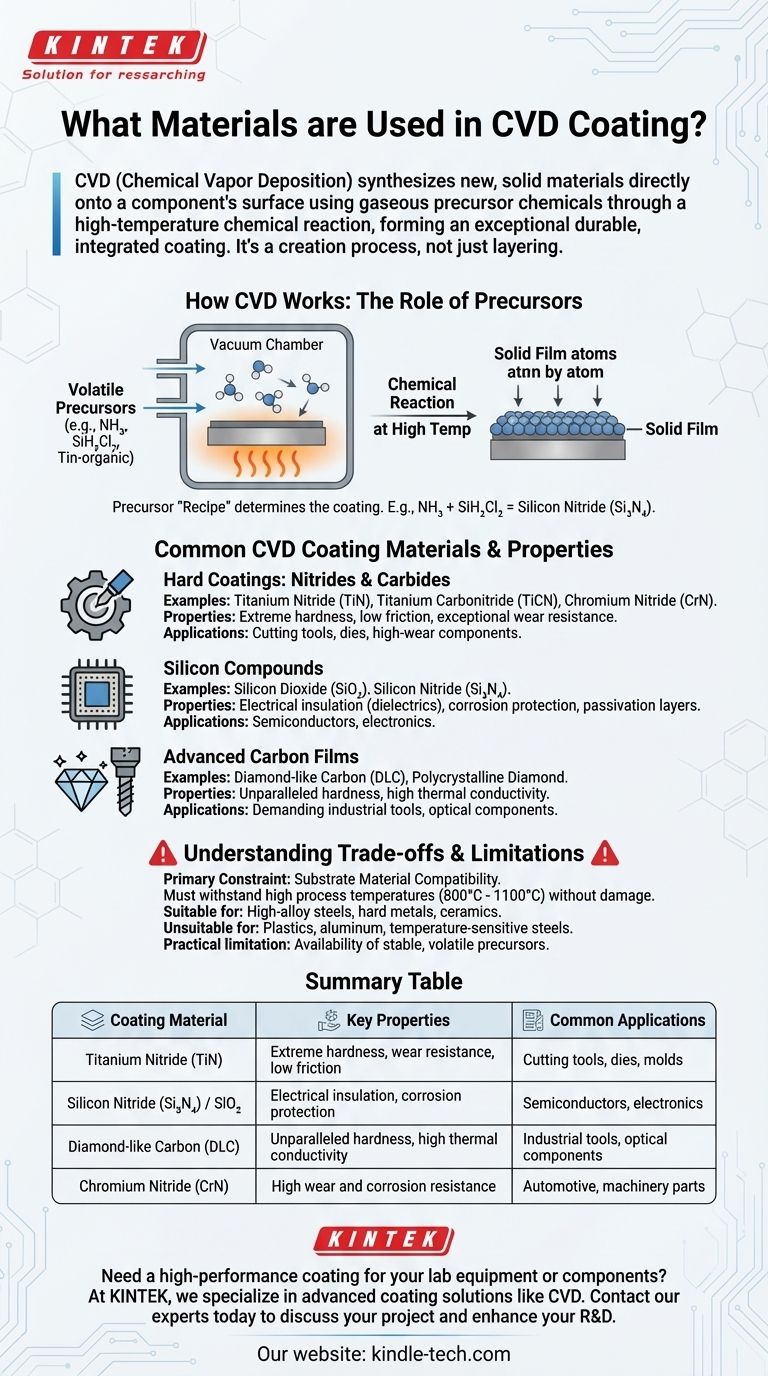 CVD 코팅에 어떤 재료가 사용되나요? 경질 질화물, 실리콘 화합물 및 다이아몬드 필름을 알아보세요 시각적 가이드