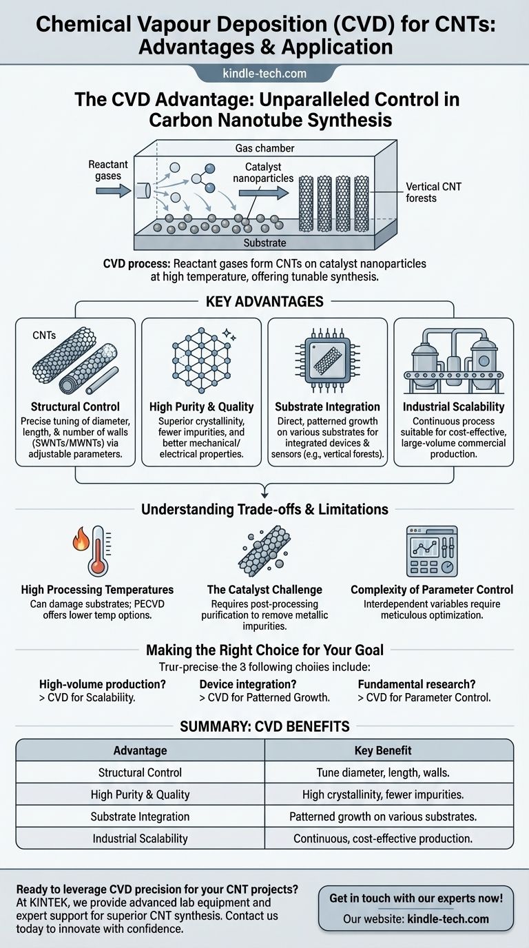 Каковы преимущества метода химического осаждения из газовой фазы (CVD) для УНТ? Добейтесь беспрецедентного контроля для синтеза ваших нанотрубок Визуальное руководство