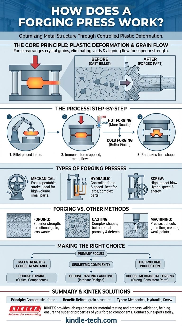 단조 프레스는 어떻게 작동하나요? 뛰어난 강도와 내구성을 위해 금속을 성형하는 방법 시각적 가이드
