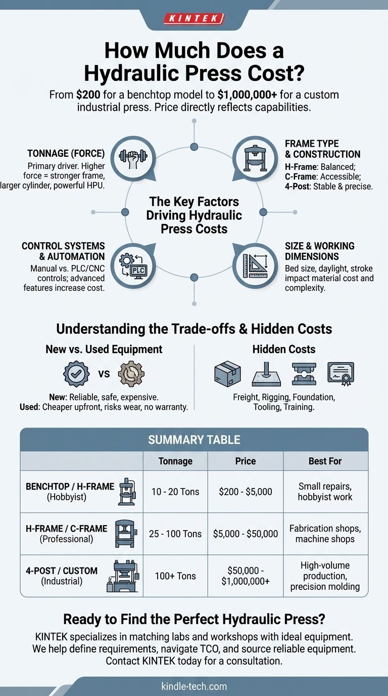 유압 프레스 비용은 얼마인가요? 200달러에서 1백만 달러 이상까지의 가격에 대한 완벽 가이드 시각적 가이드