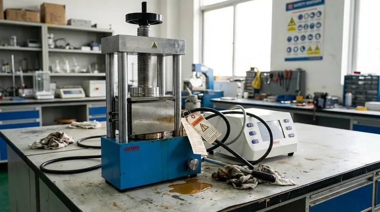 油圧プレスの故障とは?ダウンタイムを防ぎ、ラボの安全を確保する