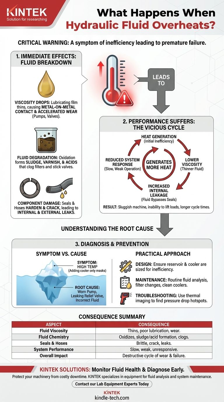 What happens when hydraulic fluid gets too hot? The Vicious Cycle of Wear and System Failure Visual Guide