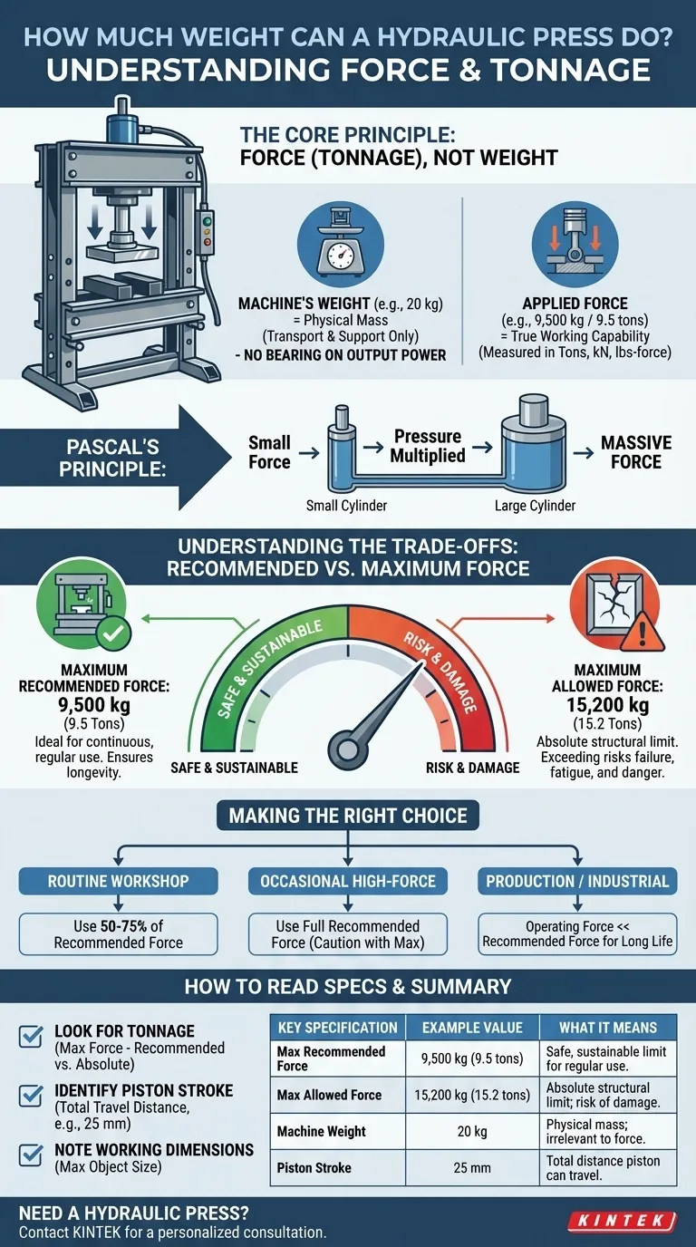 Wie viel Gewicht kann eine Hydraulikpresse bewältigen? Kraft vs. Gewicht für sicheren Betrieb verstehen Visuelle Anleitung