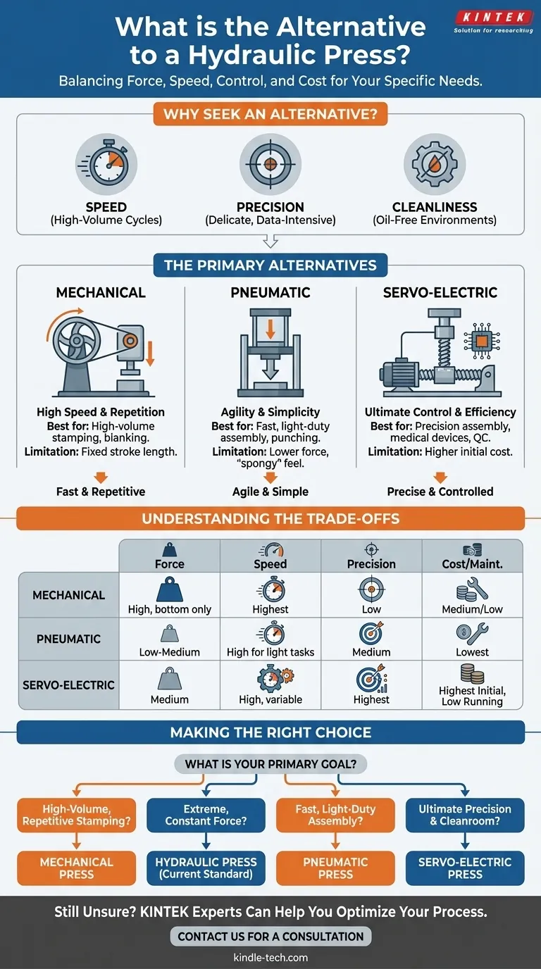 ما هو البديل للمكبس الهيدروليكي؟ ابحث عن المكبس المناسب للسرعة أو الدقة أو النظافة دليل مرئي