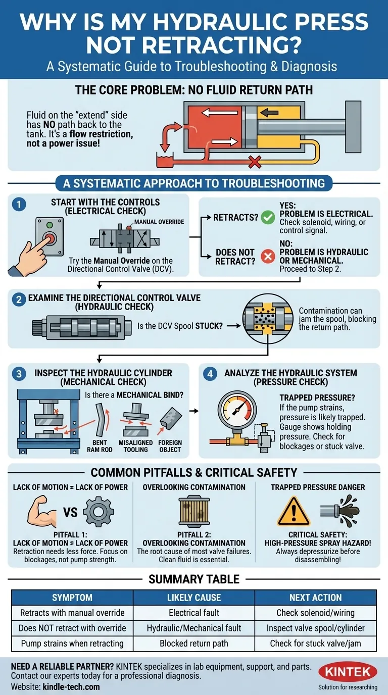 Perché la mia pressa idraulica non si ritrae? Diagnosi e riparazione del percorso di ritorno del fluido bloccato Guida Visiva