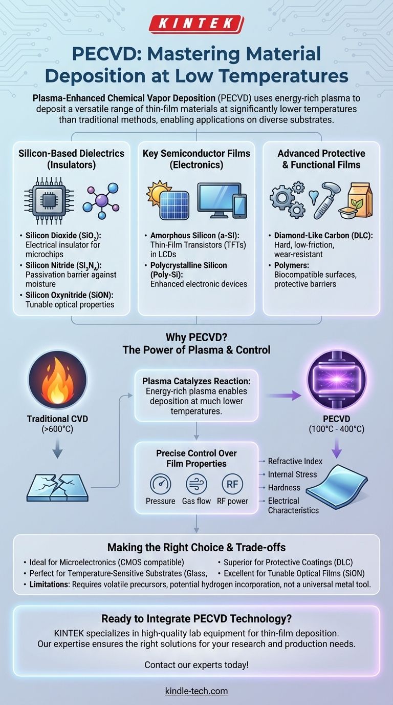 PECVD로 어떤 재료가 증착되나요? 귀하의 응용 분야를 위한 다재다능한 박막 재료를 알아보세요 시각적 가이드