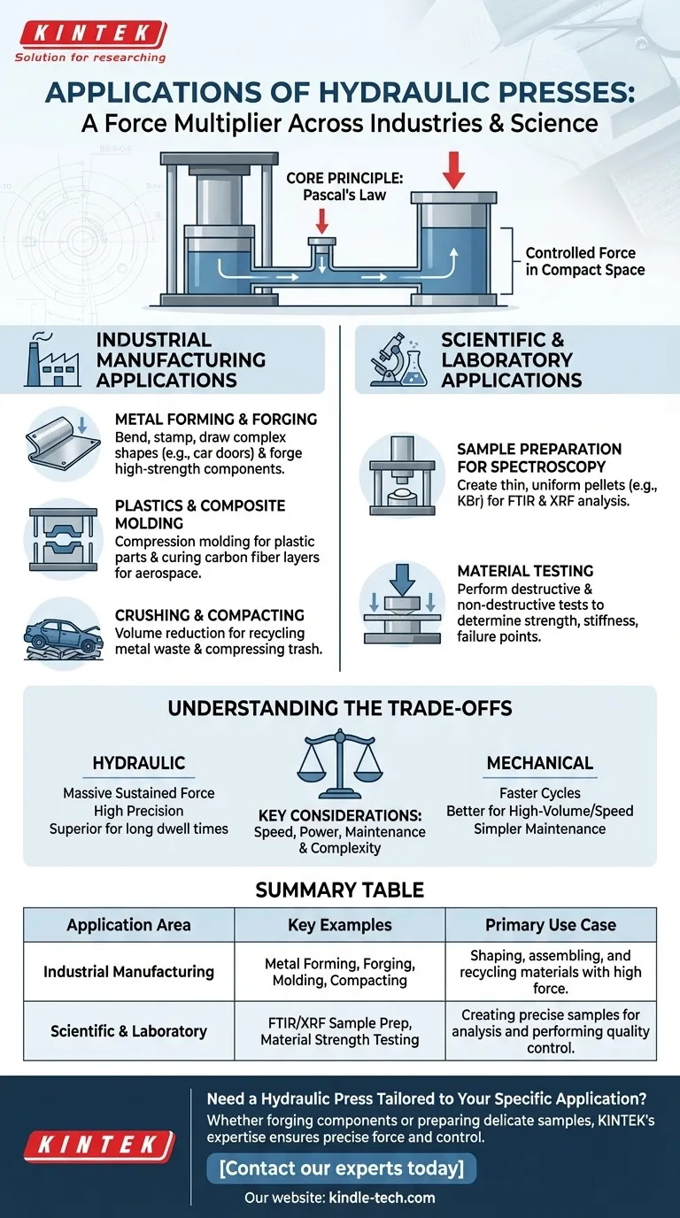 Quels sont les exemples d'application de la presse hydraulique ? Du forgeage industriel à la préparation d'échantillons de laboratoire Guide Visuel