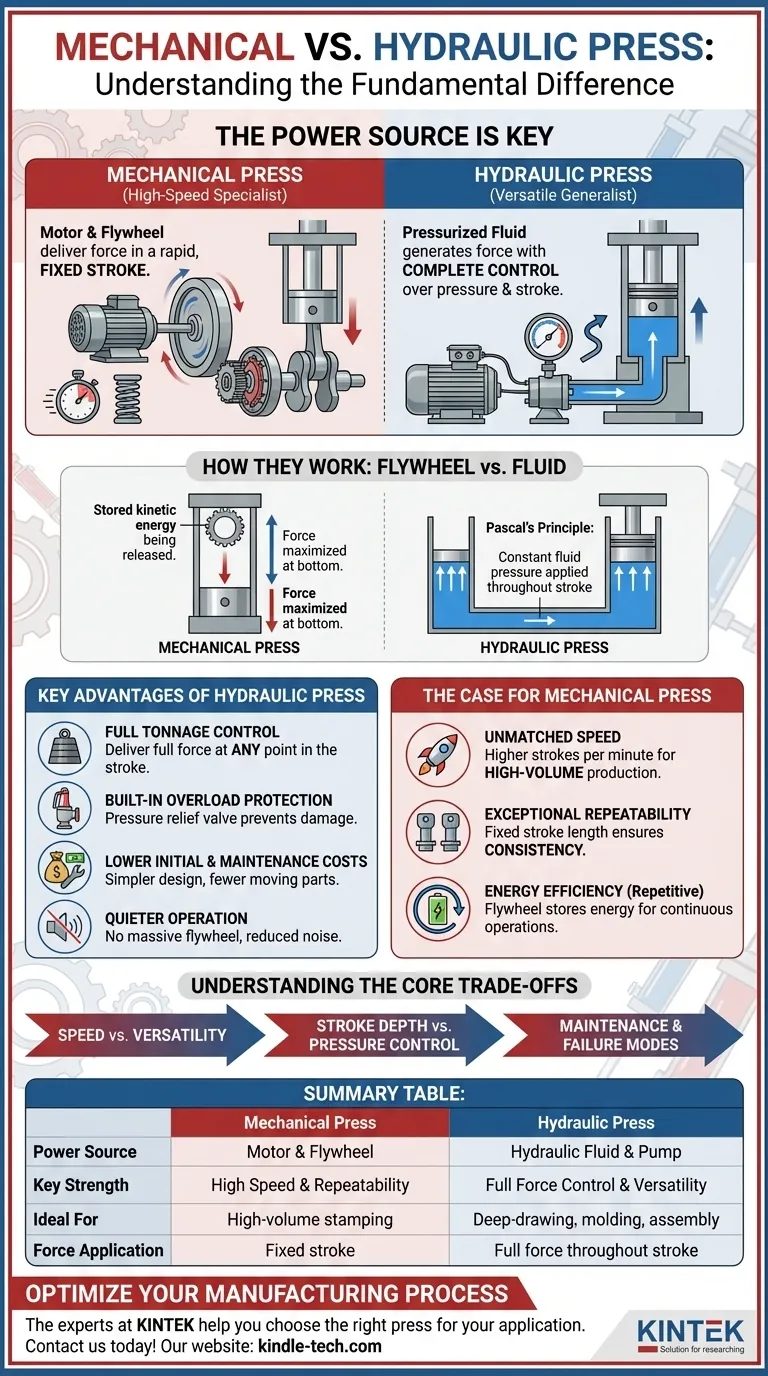 Was ist der Unterschied zwischen einer mechanischen Presse und einer hydraulischen Presse? Geschwindigkeit vs. Kontrolle für Ihre Produktion Visuelle Anleitung