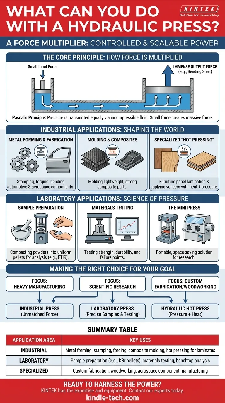 유압 프레스로 무엇을 할 수 있습니까? 산업 및 과학 응용 분야를 위한 다용도 도구 시각적 가이드